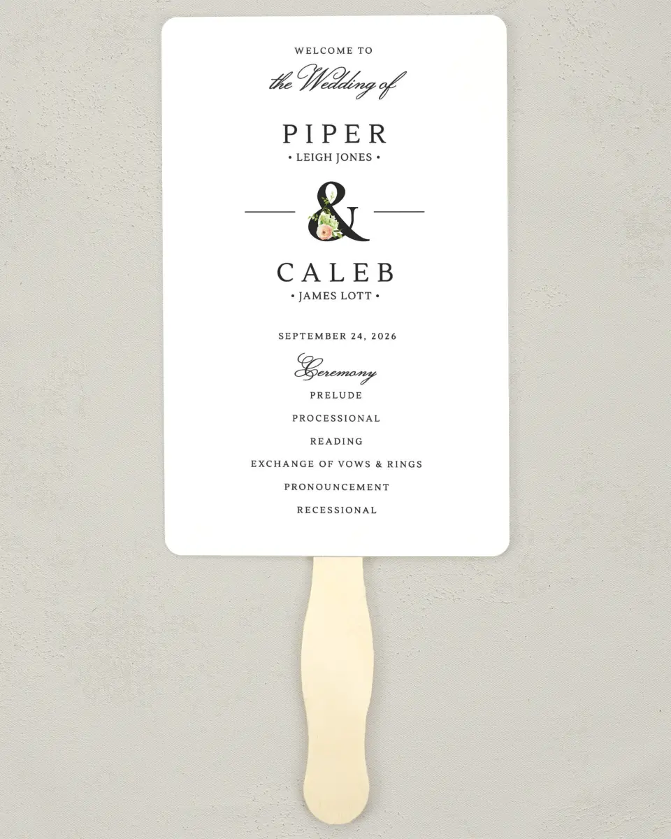 This is a 5" x 7⅞" Wedding Program Fan called Elegant Unity printed in full color on Premium Smooth paper