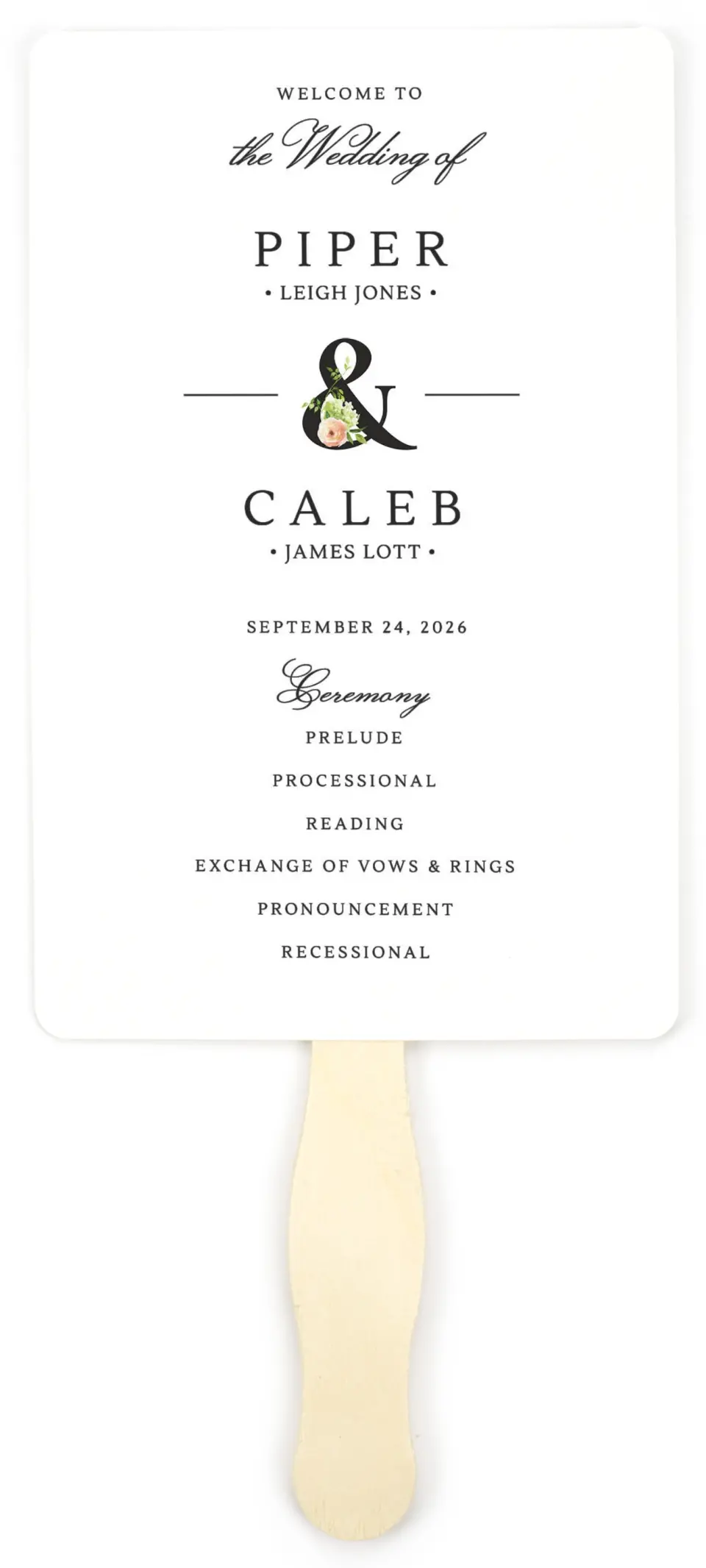 This is a 5" x 7⅞" Wedding Program Fan called Elegant Unity printed in full color on Premium Smooth paper