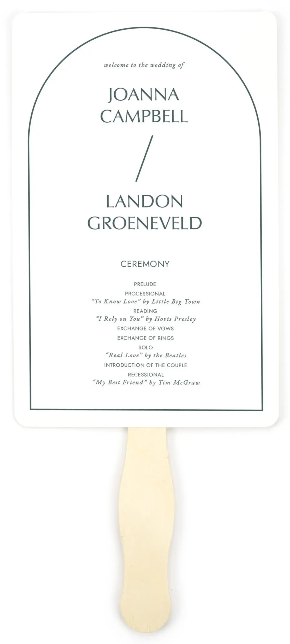 This is a 5" x 7⅞" Wedding Program Fan called Mod Shapes printed in full color on Premium Smooth paper