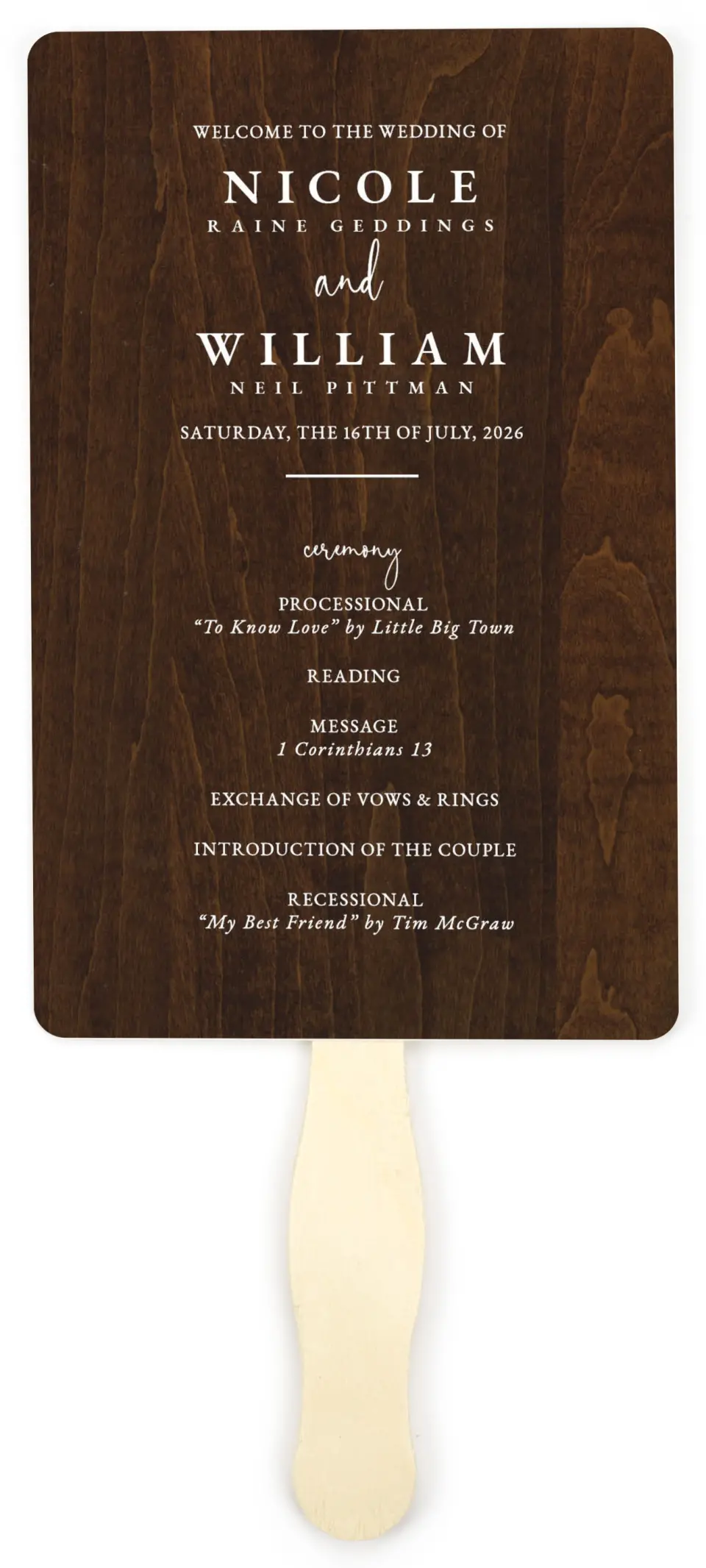 This is a 5" x 7⅞" Wedding Program Fan called Rustic Antler printed in full color on Premium Smooth paper