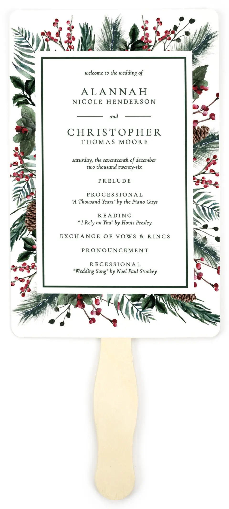 This is a 5" x 7⅞" Wedding Program Fan called Festive Celebration printed in full color on Premium Smooth paper
