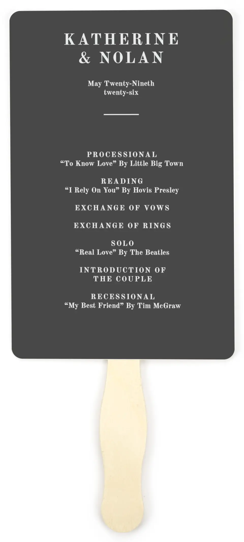 This is a 5" x 7⅞" Wedding Program Fan called Glory Day printed in full color on Premium Smooth paper