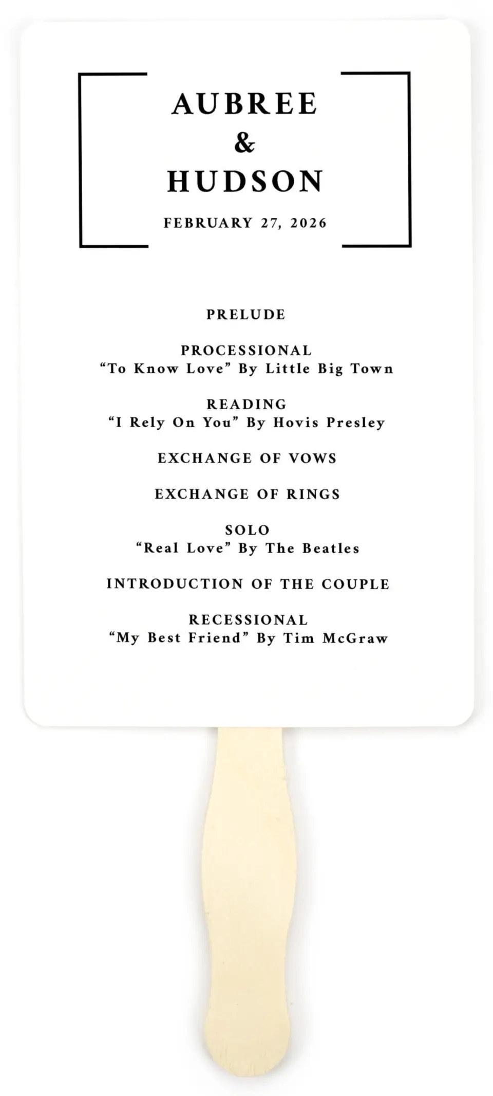 This is a 5" x 7⅞" Wedding Program Fan called Bright Brace printed in full color on Premium Smooth paper
