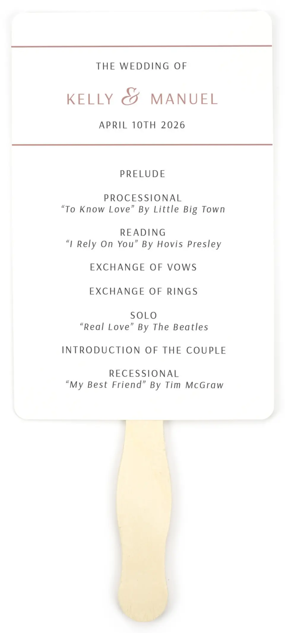 This is a 5" x 7⅞" Wedding Program Fan called Expansive Line printed in full color on Premium Smooth paper
