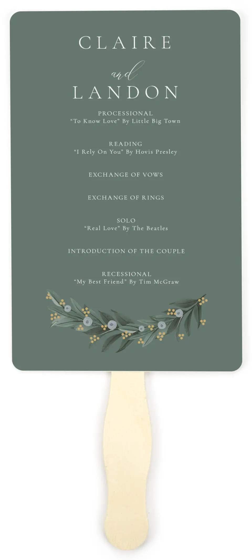 This is a 5" x 7⅞" Wedding Program Fan called Majestic Love printed in full color on Premium Smooth paper