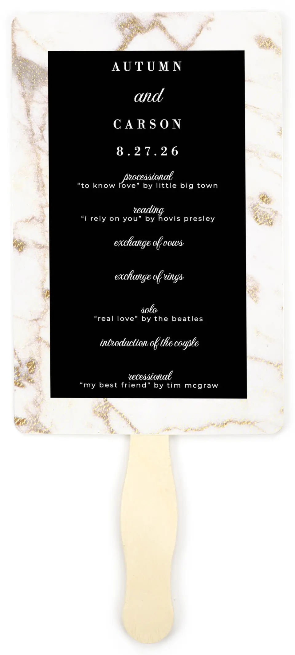 This is a 5" x 7⅞" Wedding Program Fan called Classic Count printed in full color on Premium Smooth paper