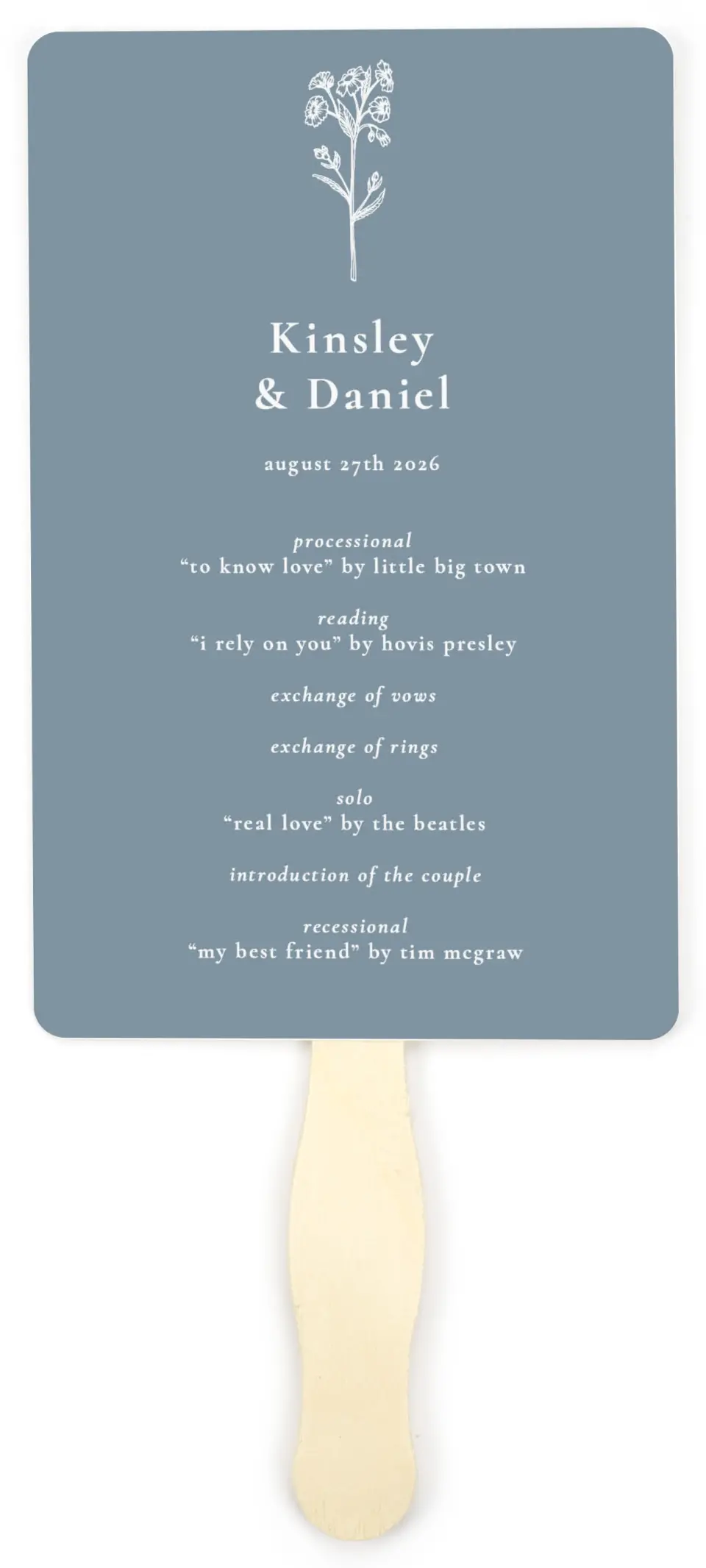 This is a 5" x 7⅞" Wedding Program Fan called Fine Floret printed in full color on Premium Smooth paper