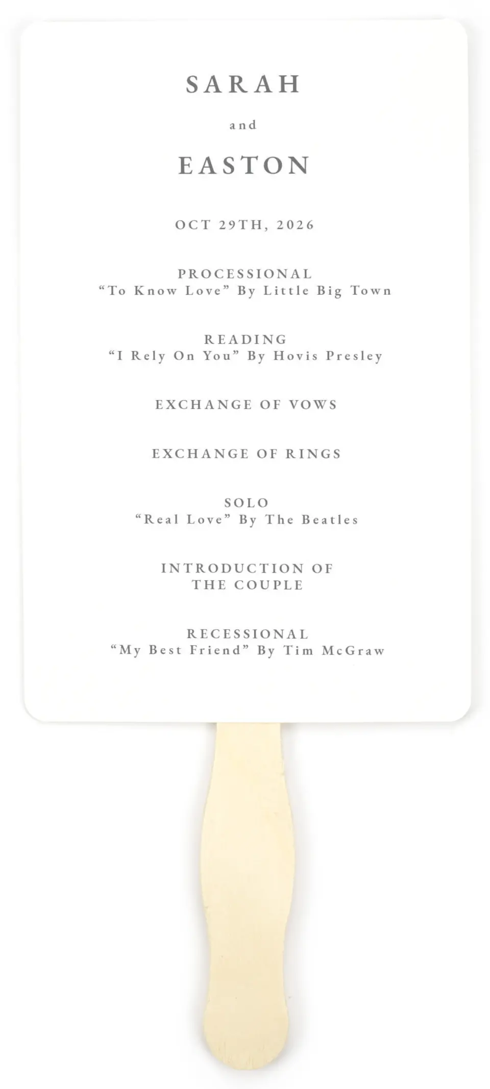 This is a 5" x 7⅞" Wedding Program Fan called Heavenly Harmony printed in full color on Premium Smooth paper