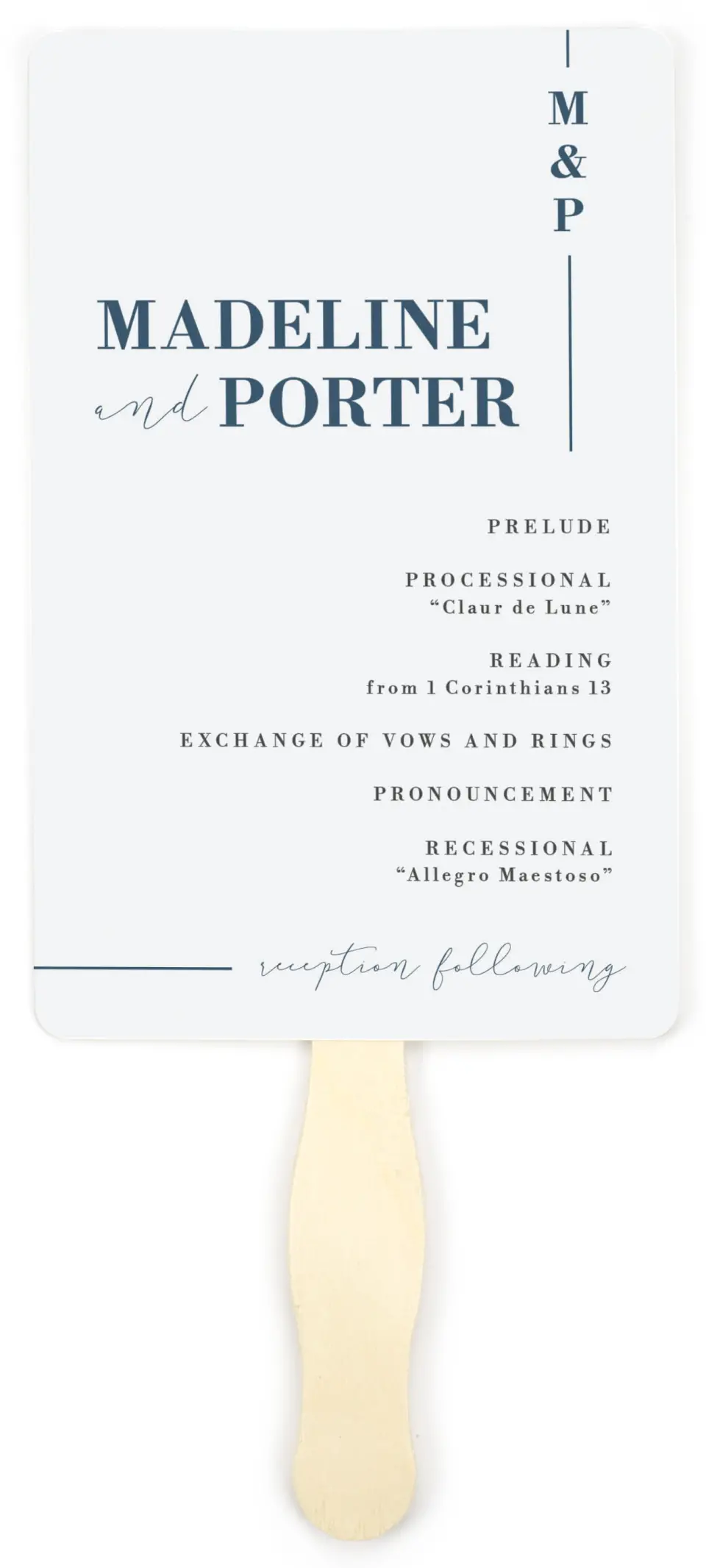 This is a 5" x 7⅞" Wedding Program Fan called For Eternity printed in full color on Premium Smooth paper