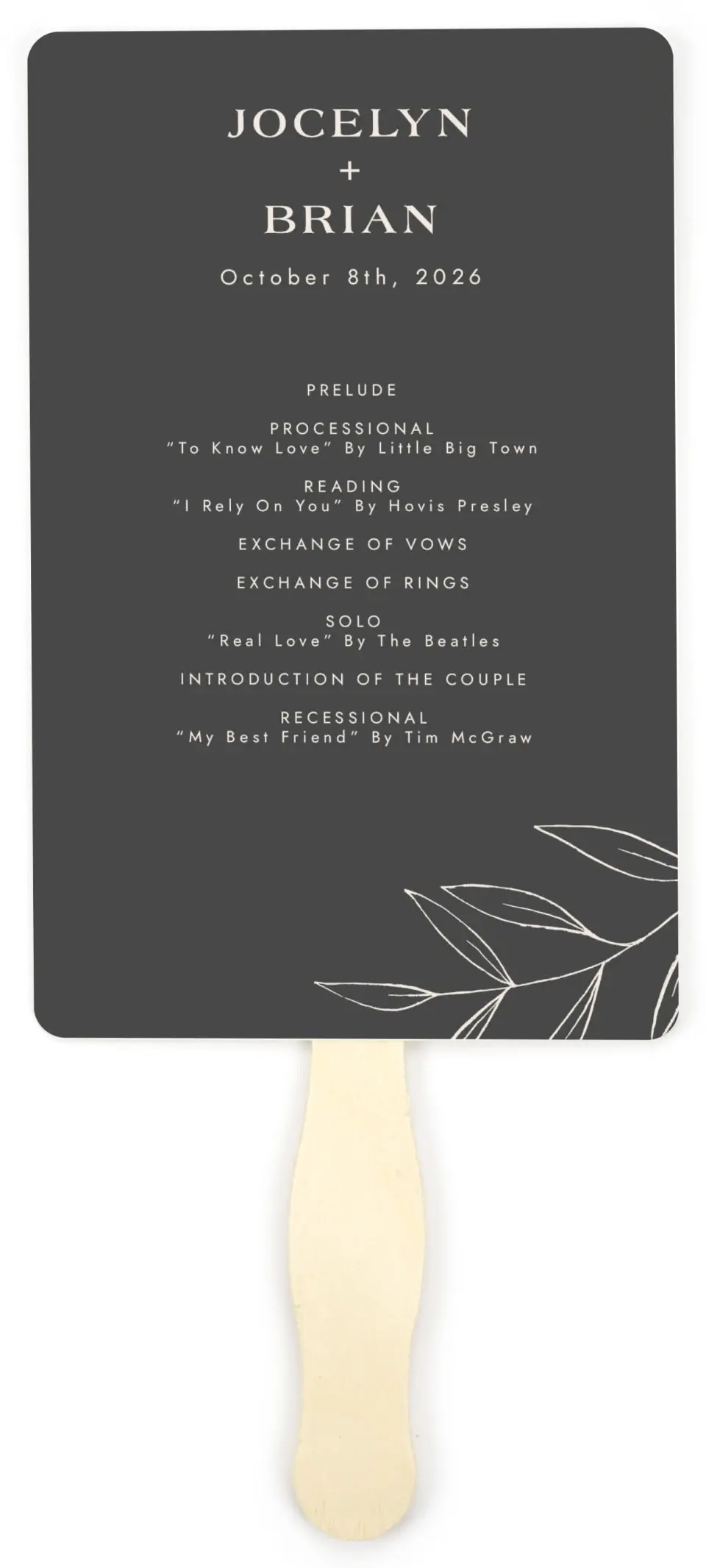 This is a 5" x 7⅞" Wedding Program Fan called Dazzling Moment printed in full color on Premium Smooth paper