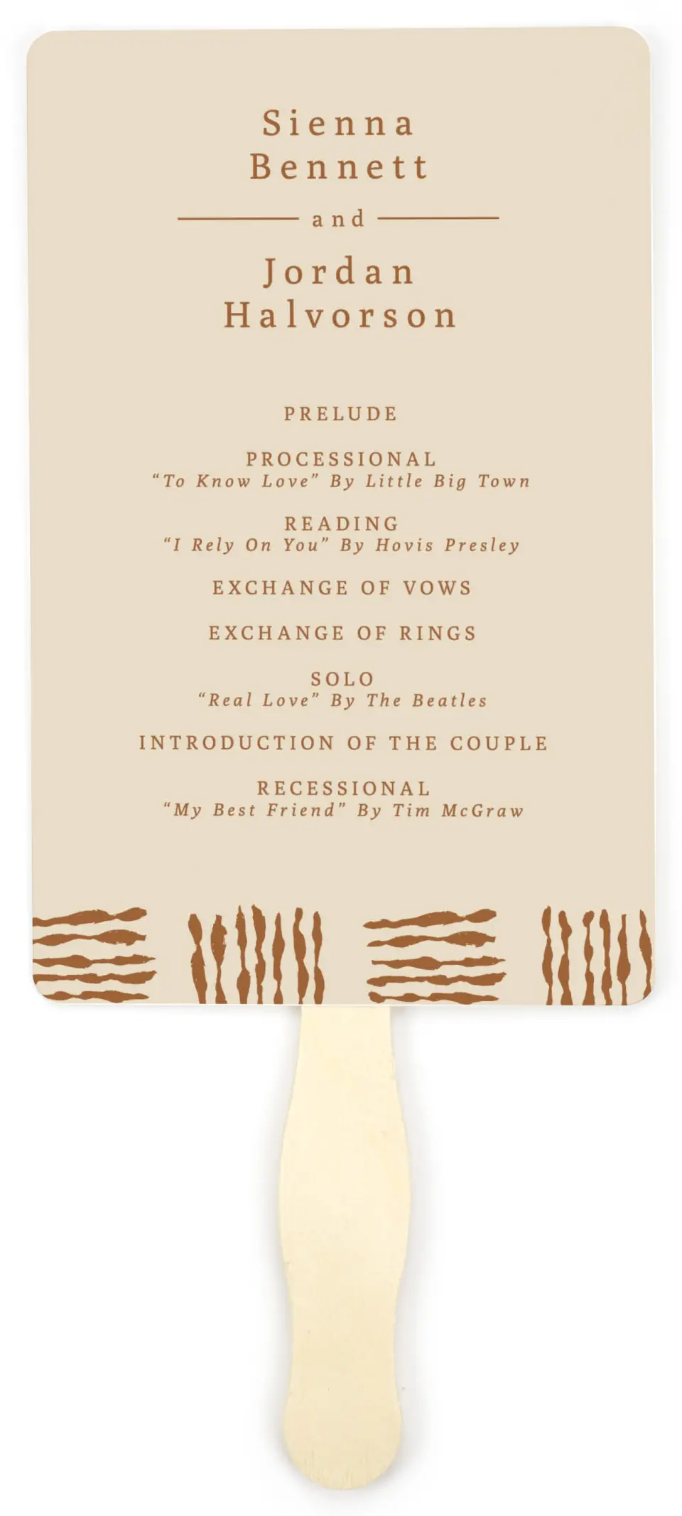 This is a 5" x 7⅞" Wedding Program Fan called Threads of Love printed in full color on Premium Smooth paper
