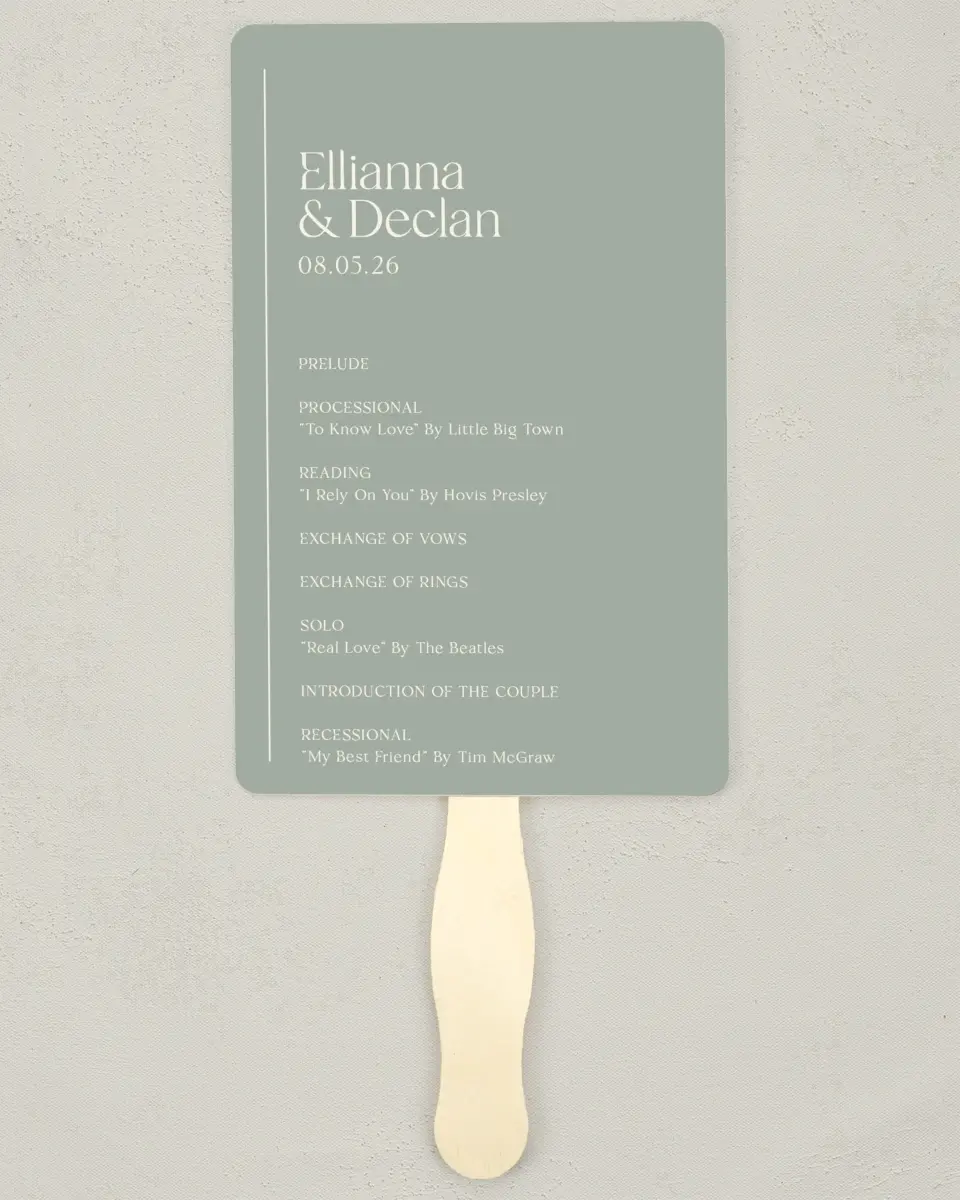 This is a 5" x 7⅞" Wedding Program Fan called Elegant Lines printed in full color on Premium Smooth paper