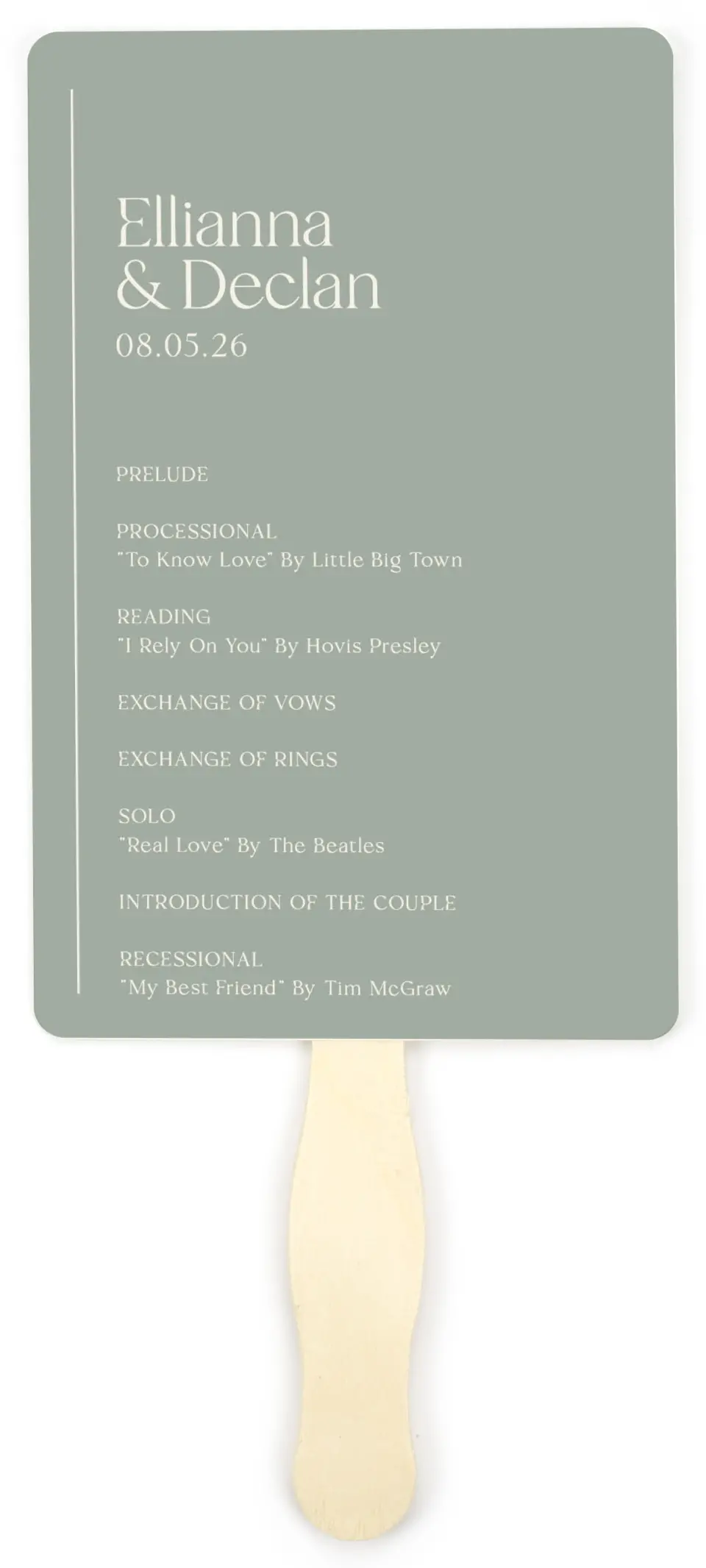 This is a 5" x 7⅞" Wedding Program Fan called Elegant Lines printed in full color on Premium Smooth paper