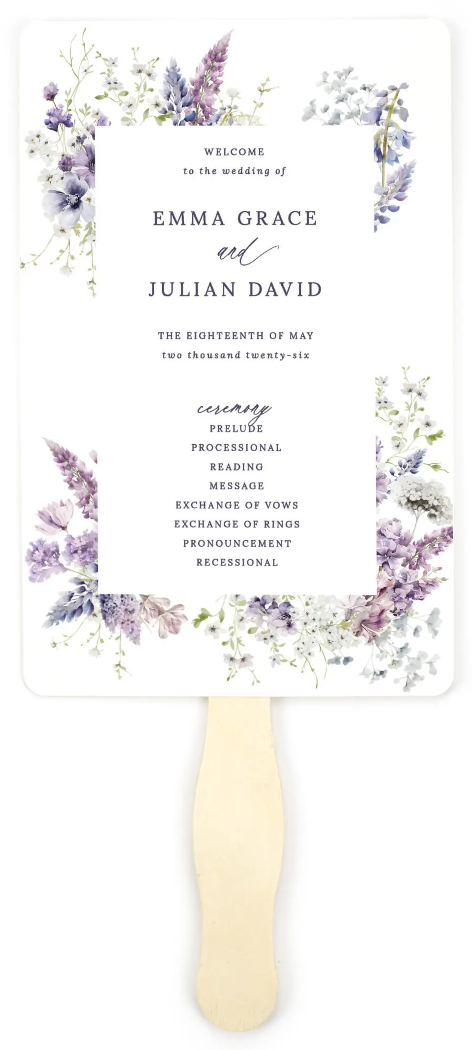 This is a 5" x 7⅞" Wedding Program Fan called Euphoric Frame printed in full color on Premium Smooth paper