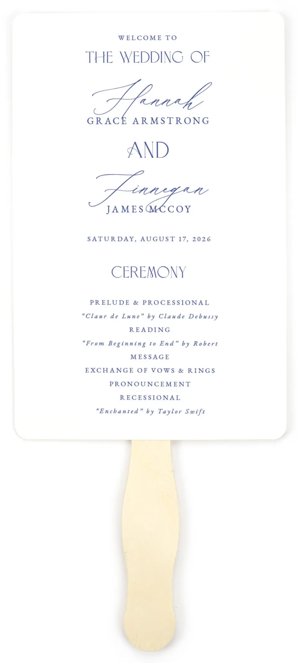 This is a 5" x 7⅞" Wedding Program Fan called Modern Chinoiserie printed in full color on Premium Smooth paper