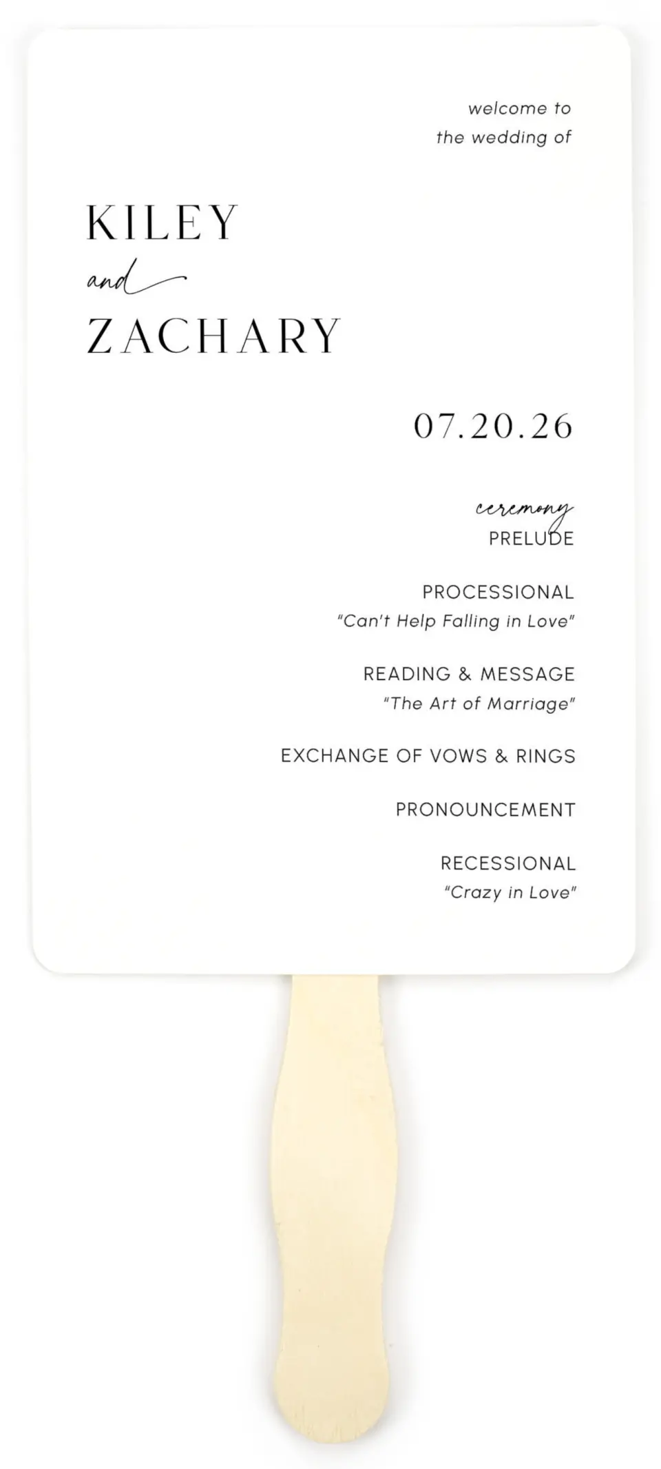 This is a 5" x 7⅞" Wedding Program Fan called Picturesque printed in full color on Premium Smooth paper