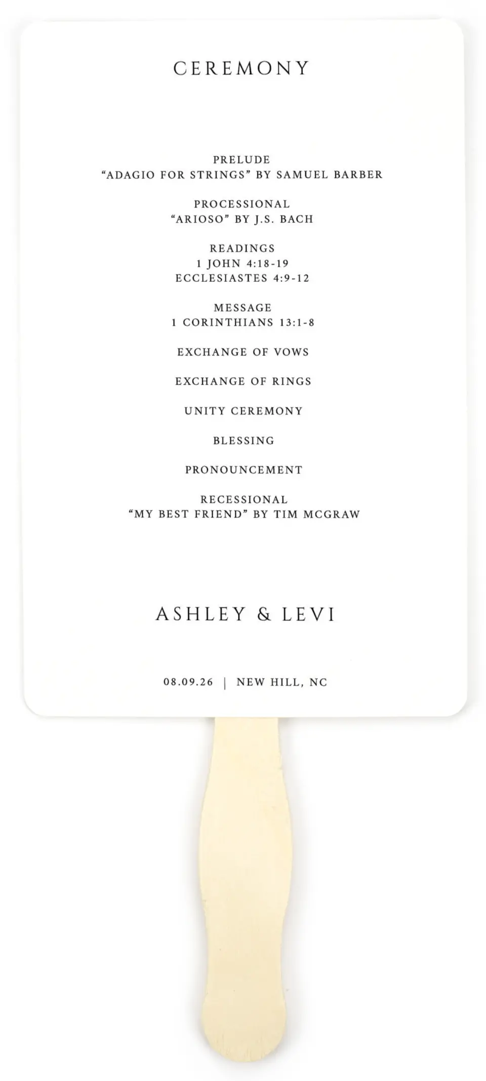 This is a 5" x 7⅞" Wedding Program Fan called Classic Romance printed in full color on Premium Smooth paper