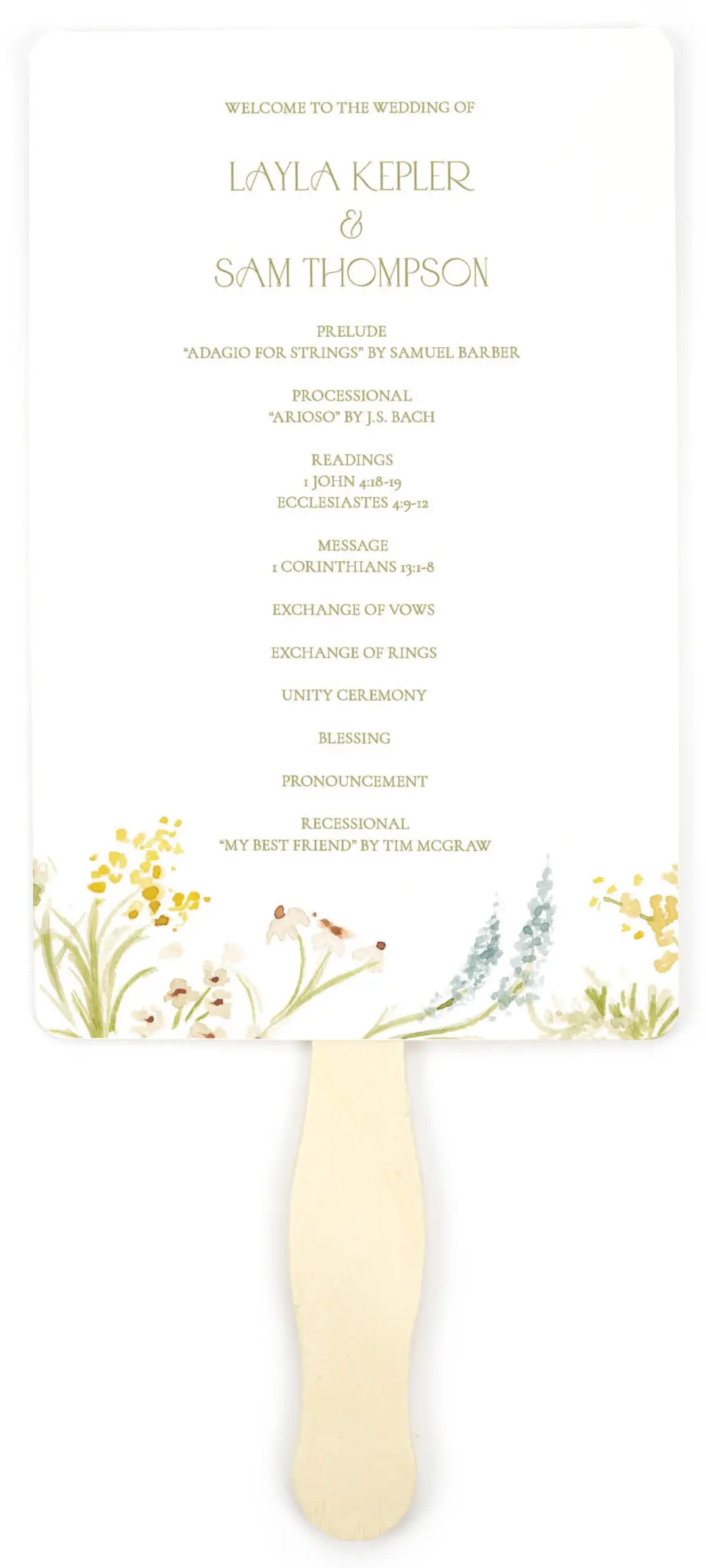 This is a 5" x 7⅞" Wedding Program Fan called Forever in Bloom printed in full color on Premium Smooth paper