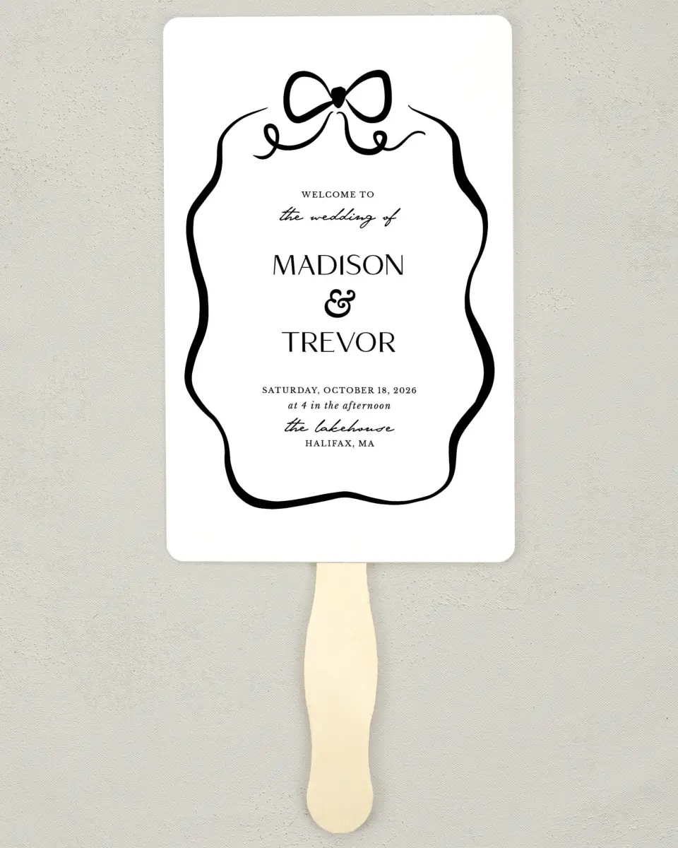 This is a 5" x 7⅞" Wedding Program Fan called The Madison printed in full color on Premium Smooth paper