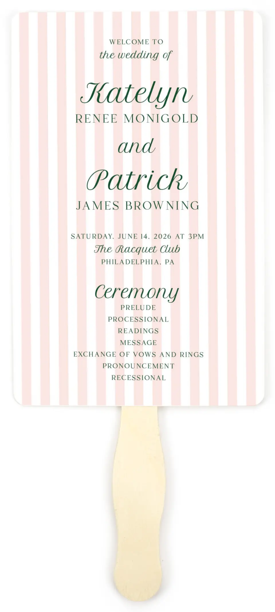 This is a 5" x 7⅞" Wedding Program Fan called A Perfect Match printed in full color on Premium Smooth paper