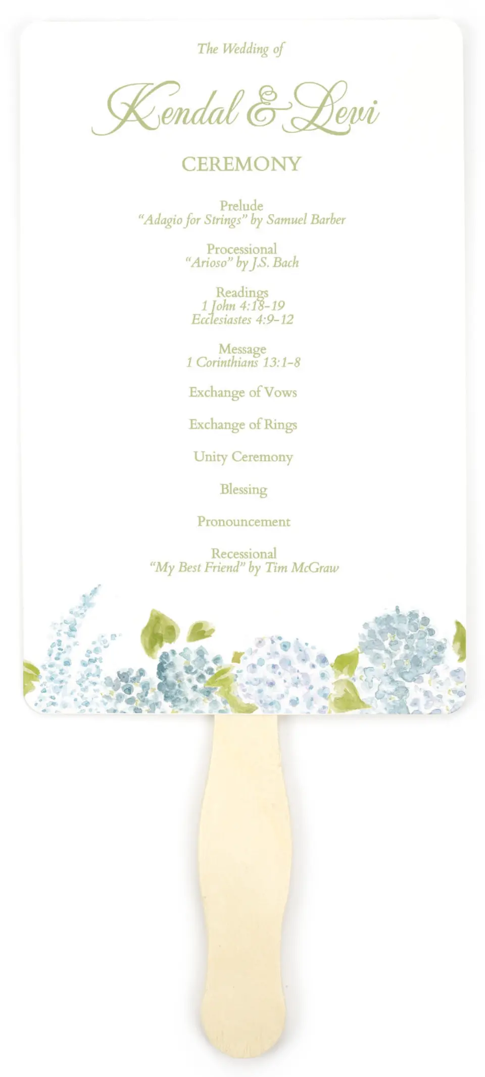 This is a 5" x 7⅞" Wedding Program Fan called Southern Belle printed in full color on Premium Smooth paper