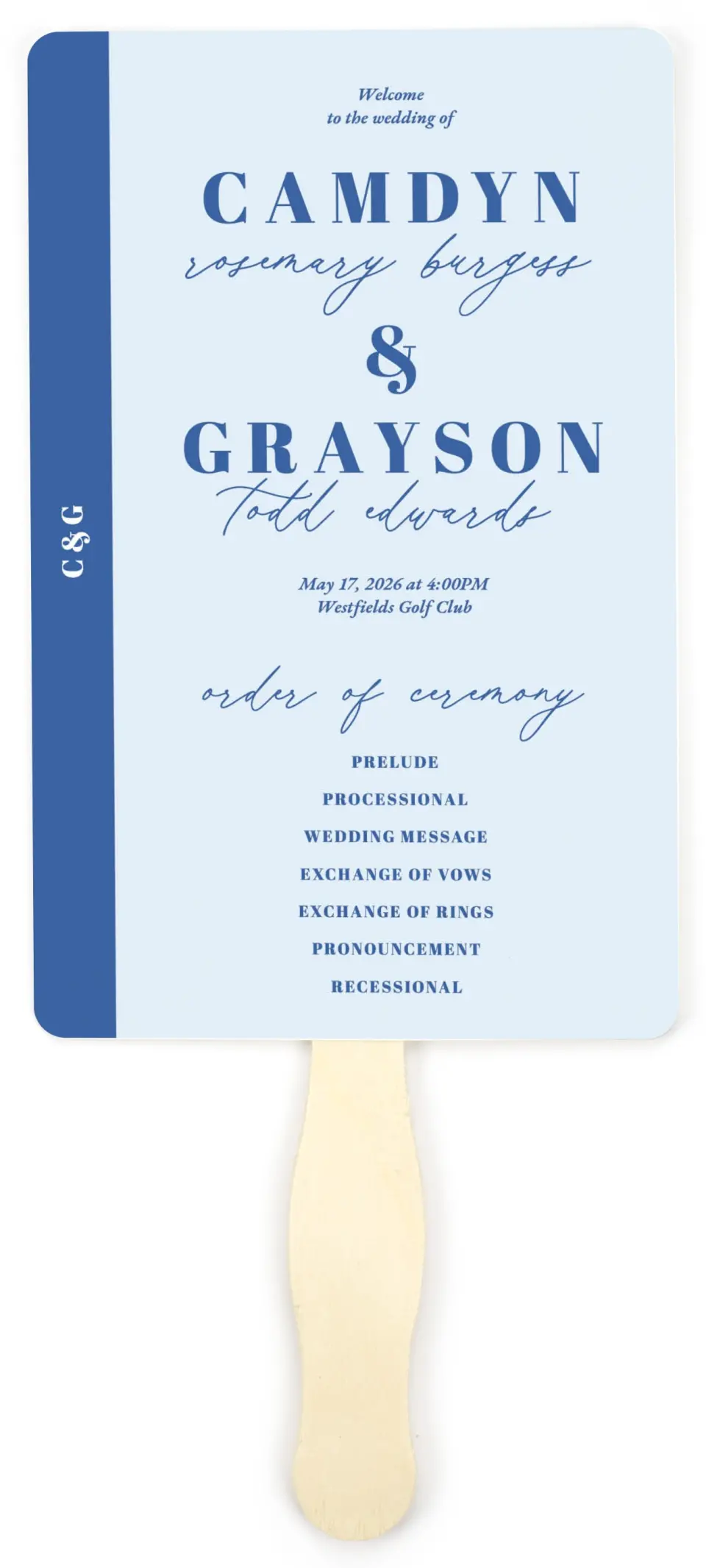 This is a 5" x 7⅞" Wedding Program Fan called Forever and Ever printed in full color on Premium Smooth paper