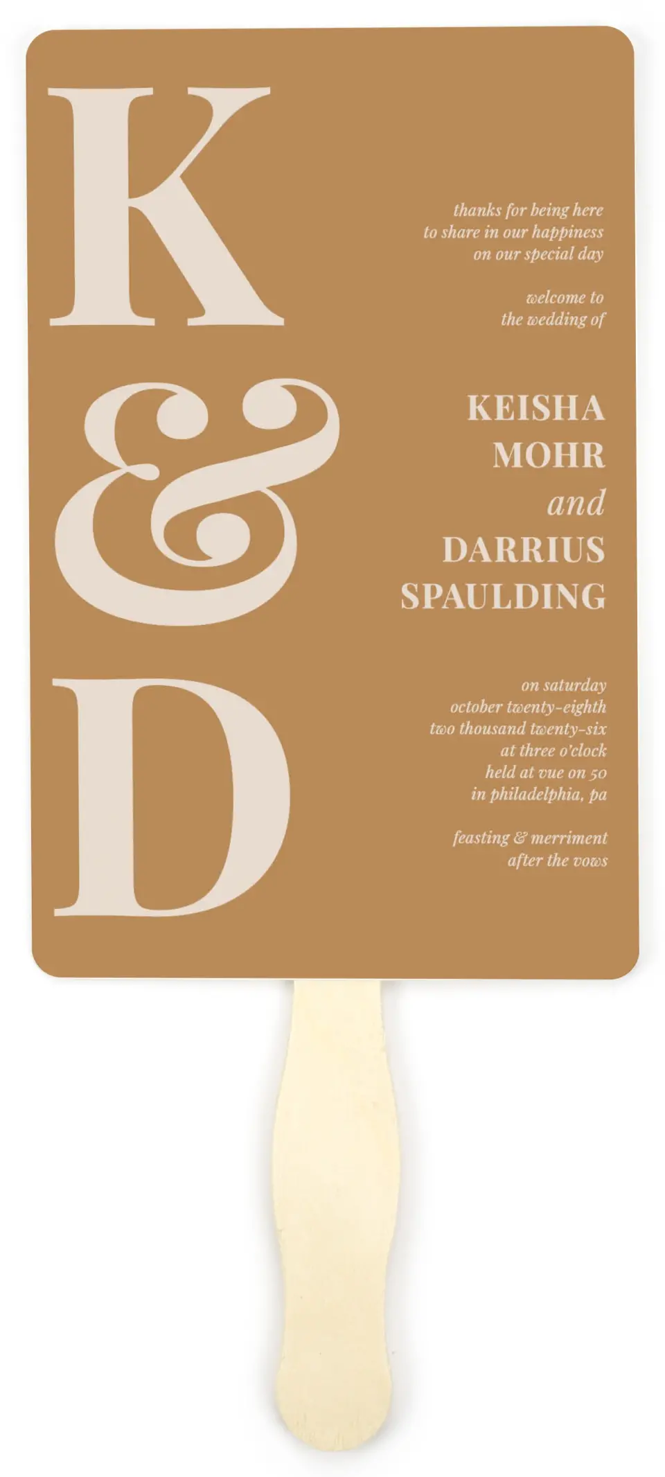 This is a 5" x 7⅞" Wedding Program Fan called Bold Romance printed in full color on Premium Smooth paper