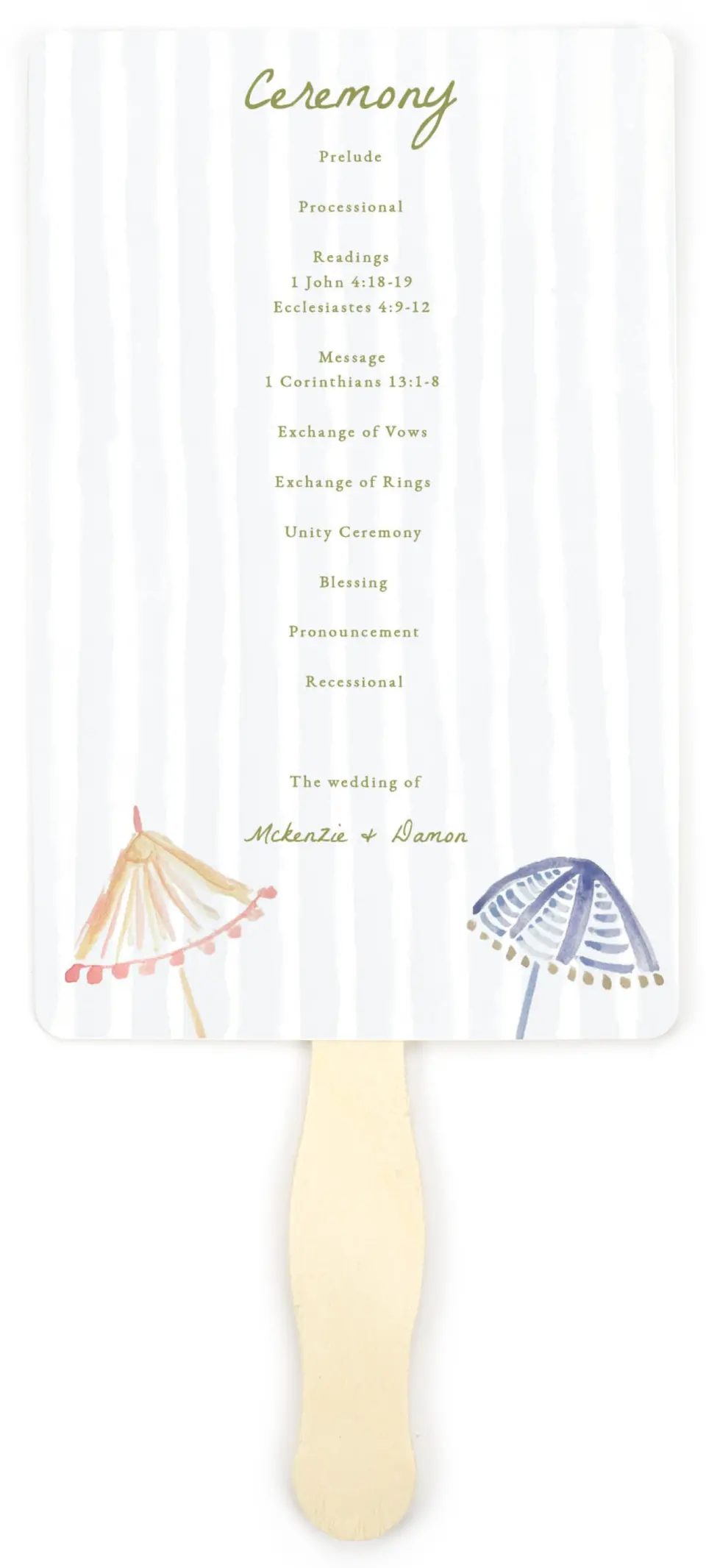 This is a 5" x 7⅞" Wedding Program Fan called Positano Daydream printed in full color on Premium Smooth paper