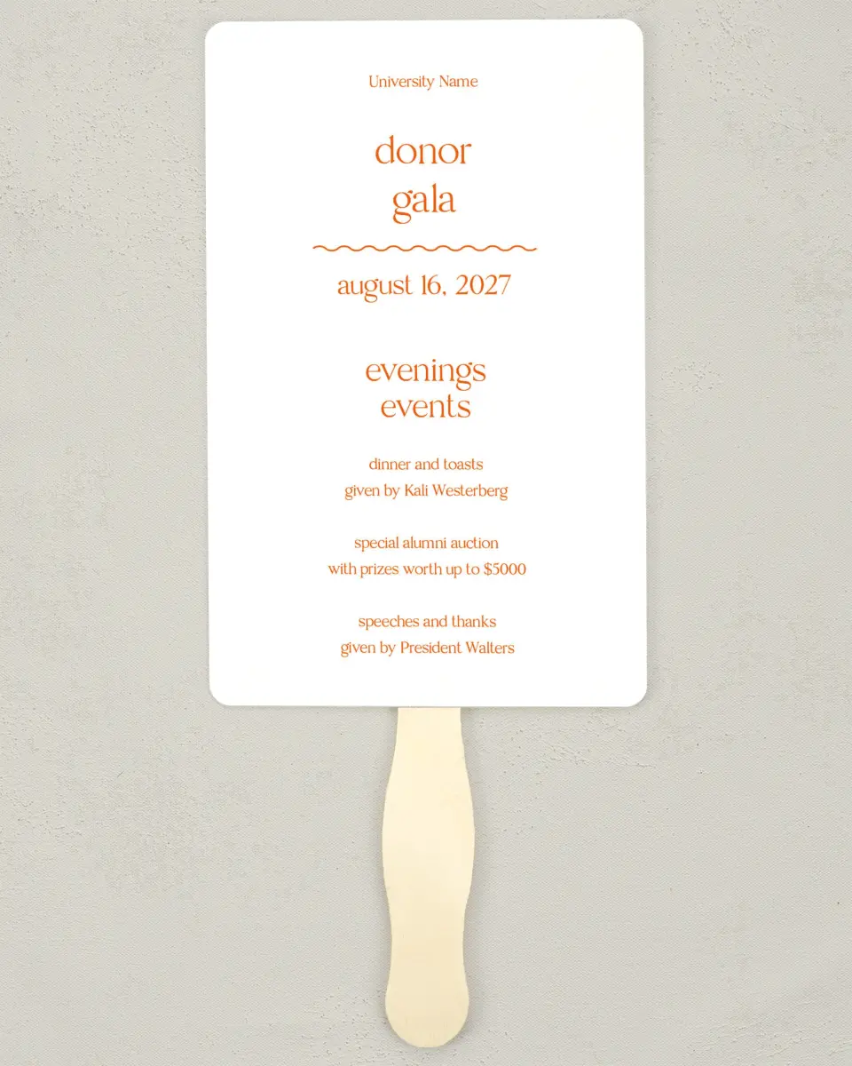 This is a 5" x 7⅞" Wedding Program Fan called Scholarly Soirée printed in full color on Premium Smooth paper