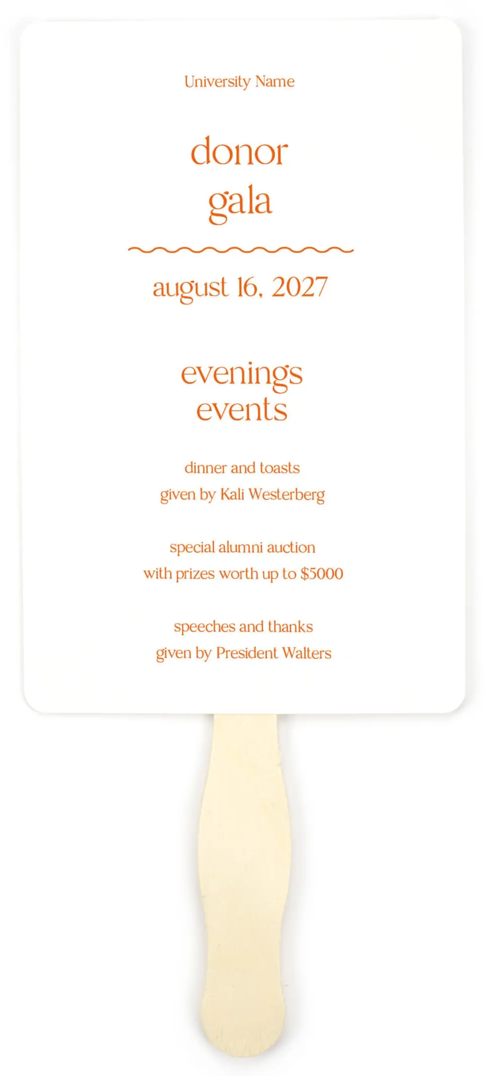 This is a 5" x 7⅞" Wedding Program Fan called Scholarly Soirée printed in full color on Premium Smooth paper