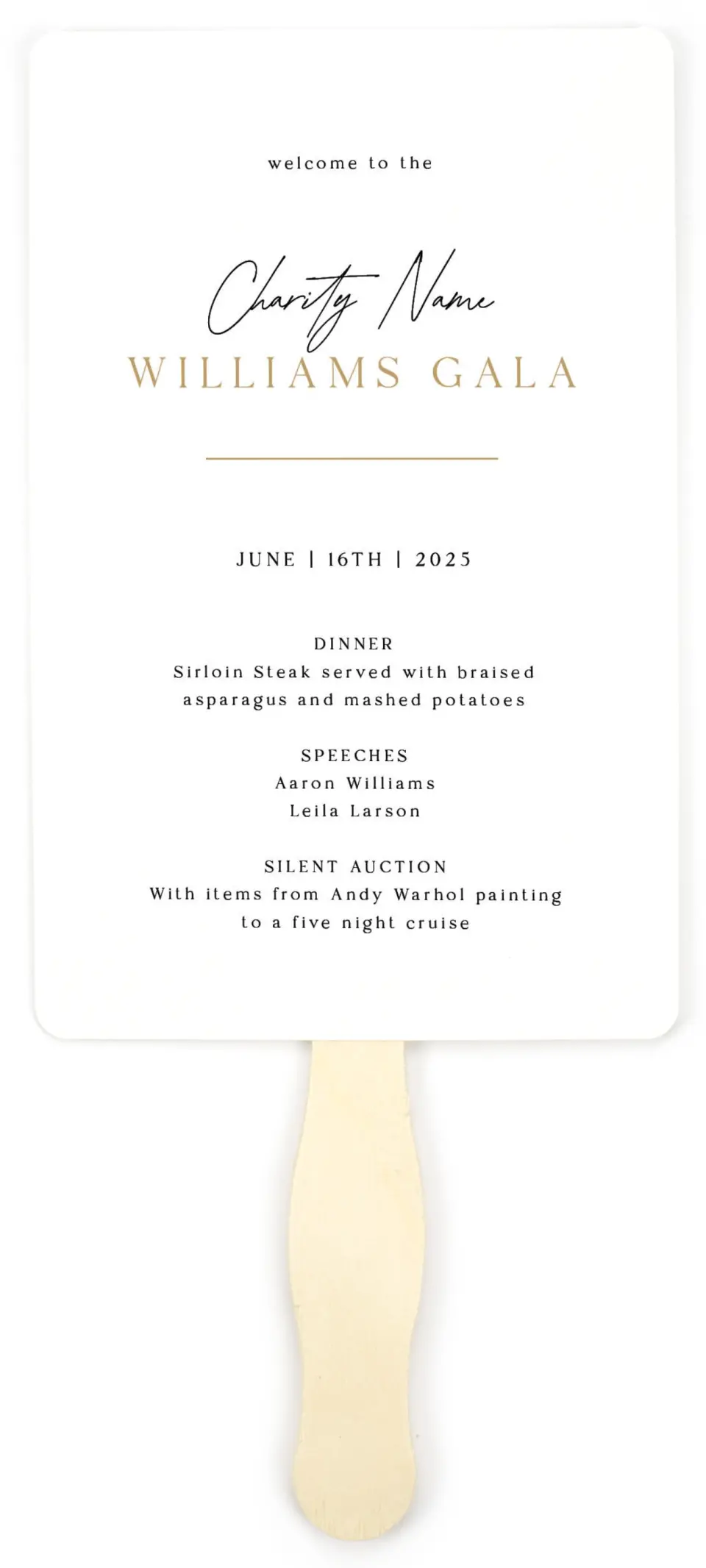 This is a 5" x 7⅞" Wedding Program Fan called Make an Impact printed in full color on Premium Smooth paper