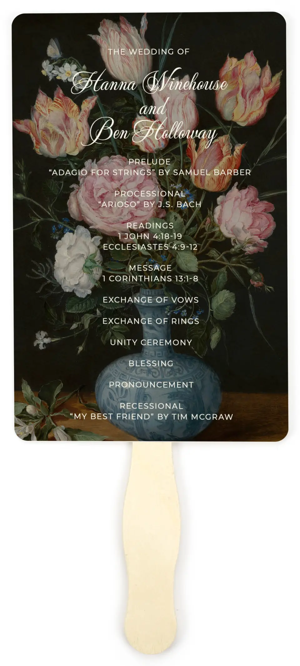 This is a 5" x 7⅞" Wedding Program Fan called Grand Party printed in full color on Premium Smooth paper