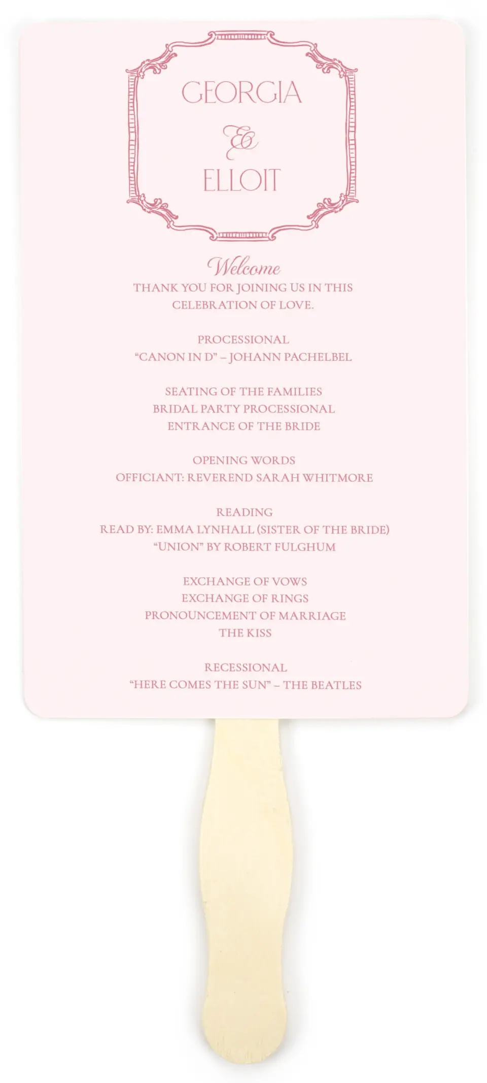 This is a 5" x 7⅞" Wedding Program Fan called Nantucket printed in full color on Premium Smooth paper