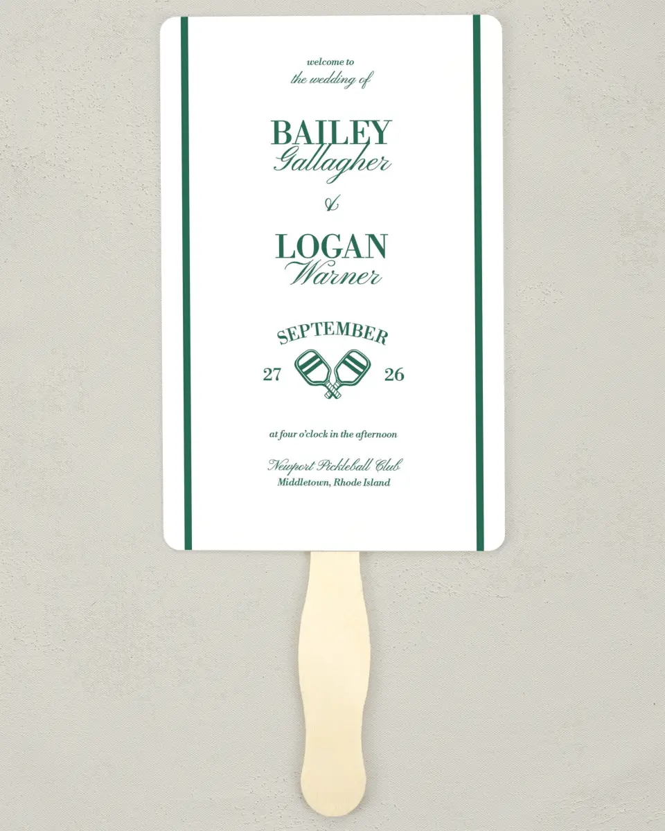 This is a 5" x 7⅞" Wedding Program Fan called Serving Up Forever printed in full color on Premium Smooth paper