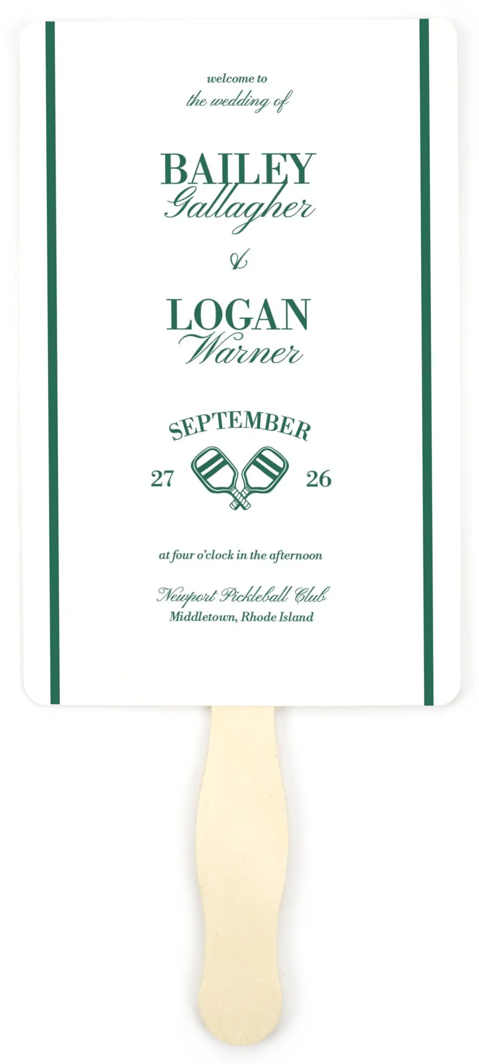 This is a 5" x 7⅞" Wedding Program Fan called Serving Up Forever printed in full color on Premium Smooth paper