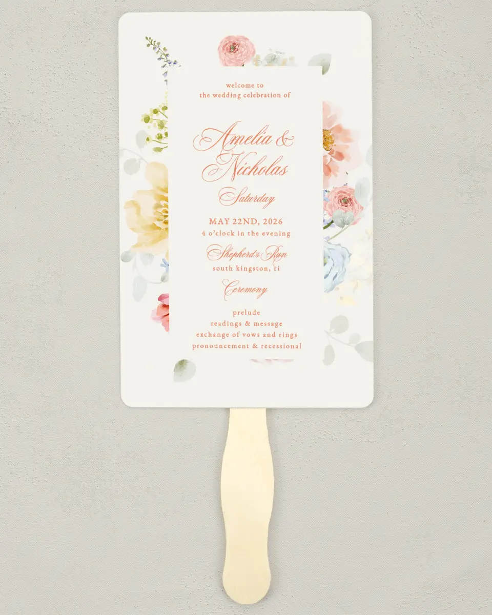 This is a 5" x 7⅞" Wedding Program Fan called Forever Favorite printed in full color on Premium Smooth paper