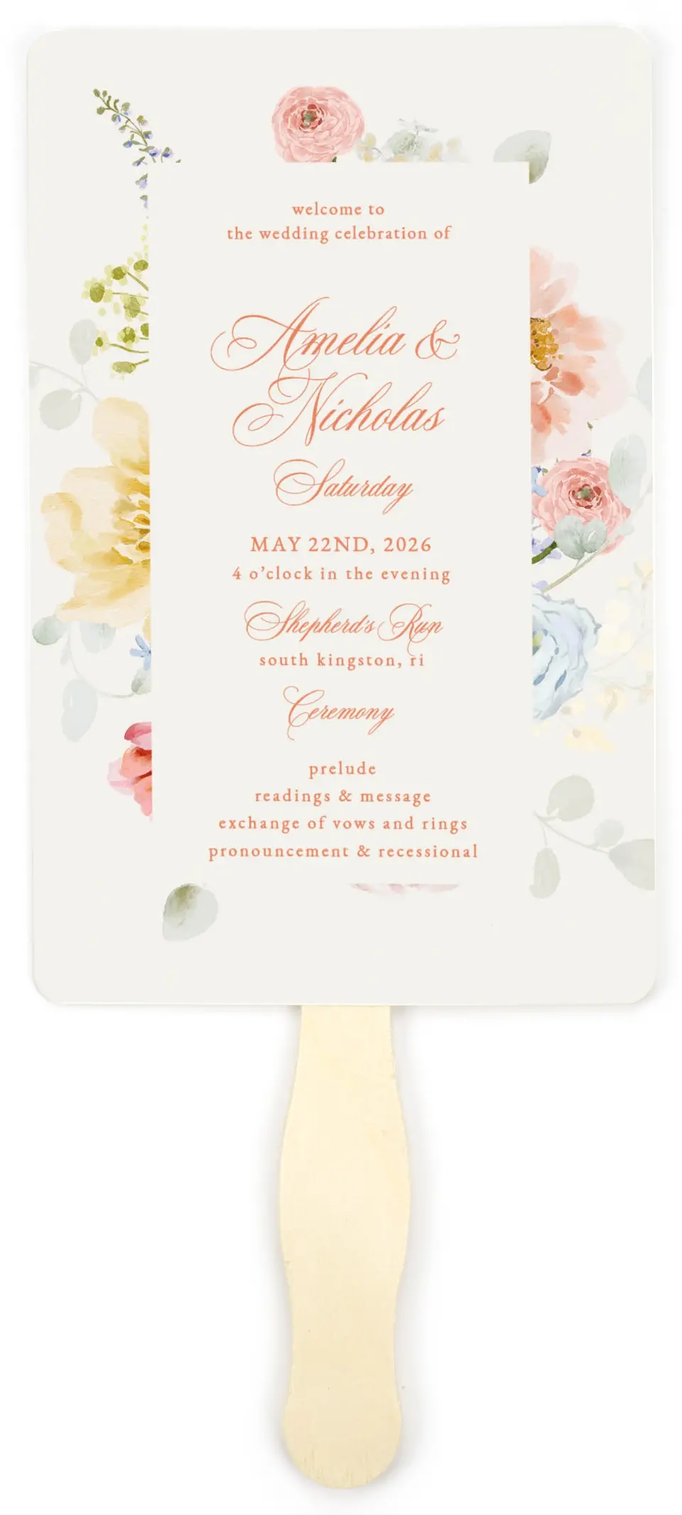 This is a 5" x 7⅞" Wedding Program Fan called Forever Favorite printed in full color on Premium Smooth paper
