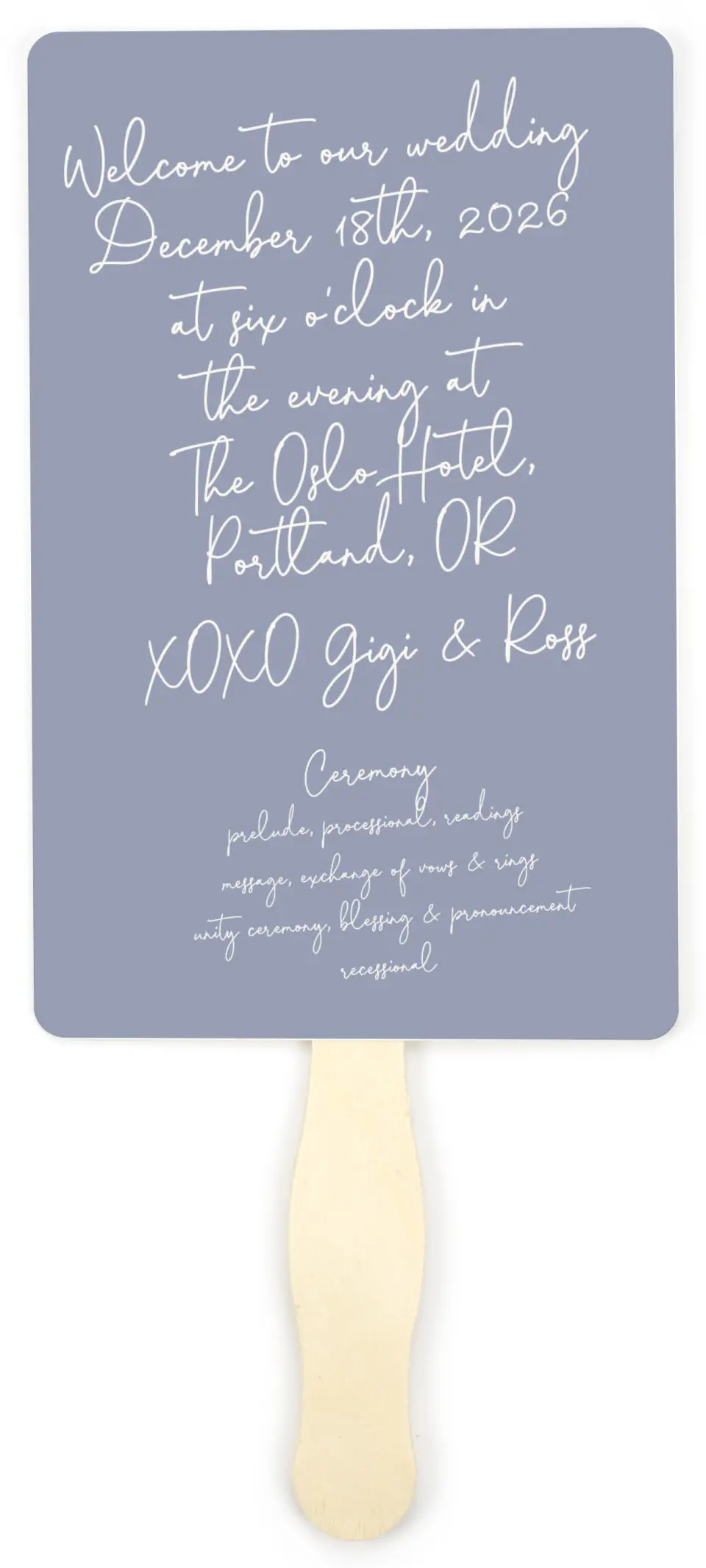 This is a 5" x 7⅞" Wedding Program Fan called Yours Truly printed in full color on Premium Smooth paper