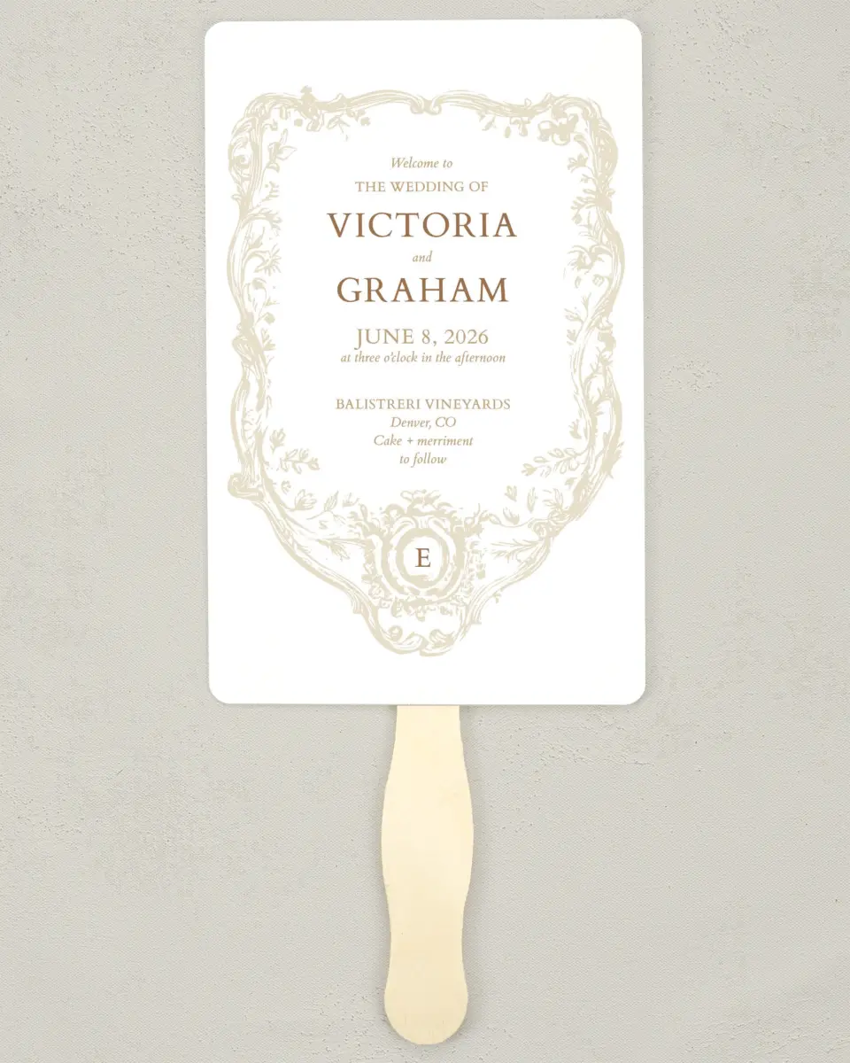 This is a 5" x 7⅞" Wedding Program Fan called Soft Branchlets printed in full color on Premium Smooth paper