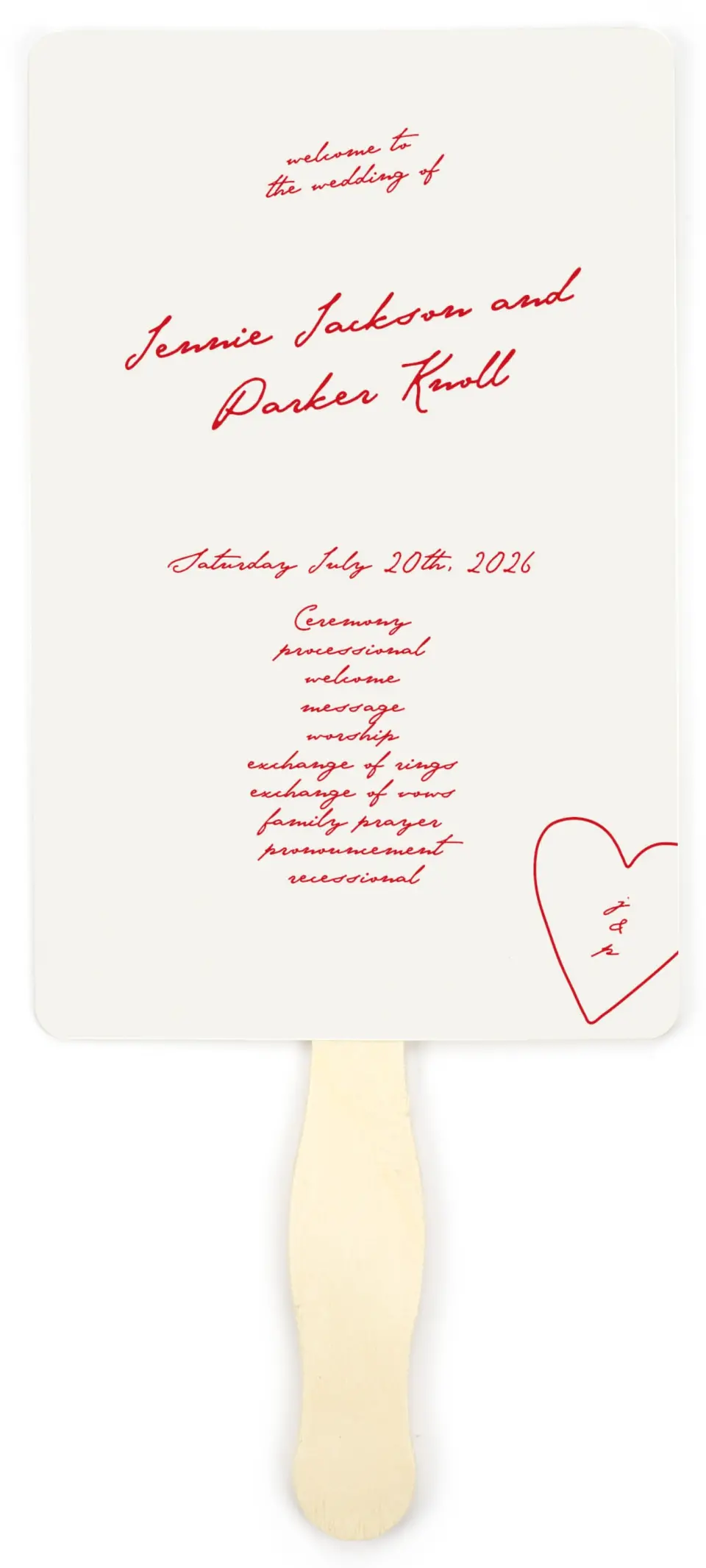 This is a 5" x 7⅞" Wedding Program Fan called With All Our Love printed in full color on Premium Smooth paper