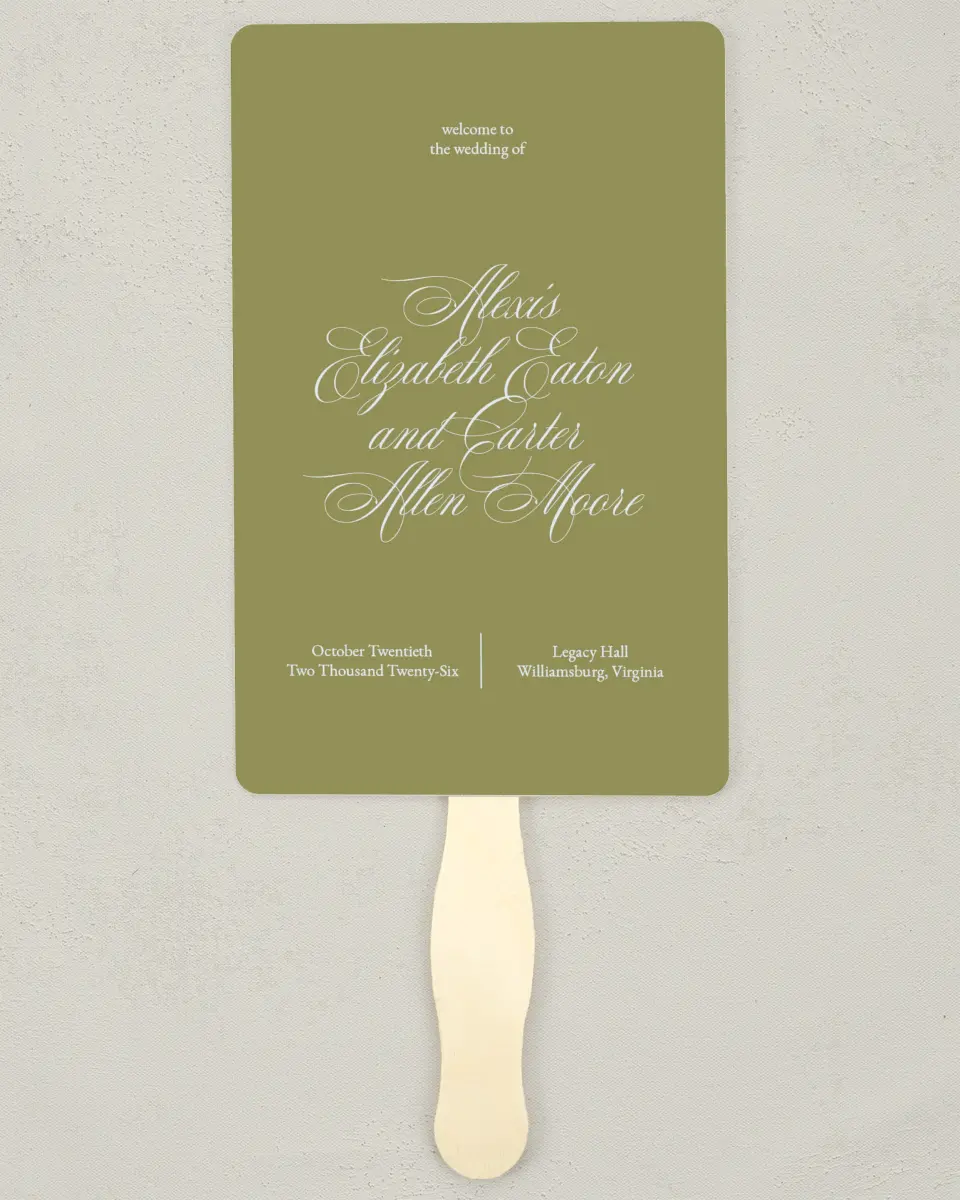 This is a 5" x 7⅞" Wedding Program Fan called Signature Vows printed in full color on Premium Smooth paper