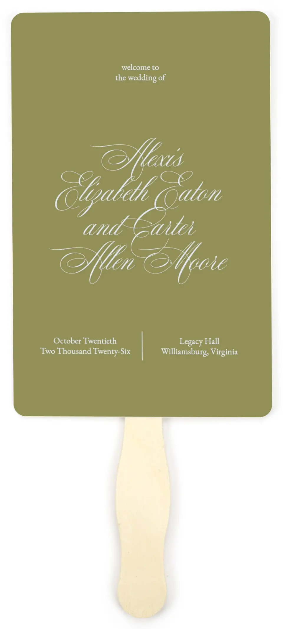 This is a 5" x 7⅞" Wedding Program Fan called Signature Vows printed in full color on Premium Smooth paper