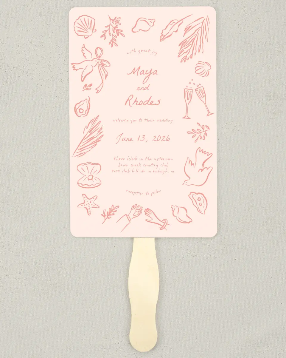 This is a 5" x 7⅞" Wedding Program Fan called Maritime Vows printed in full color on Premium Smooth paper