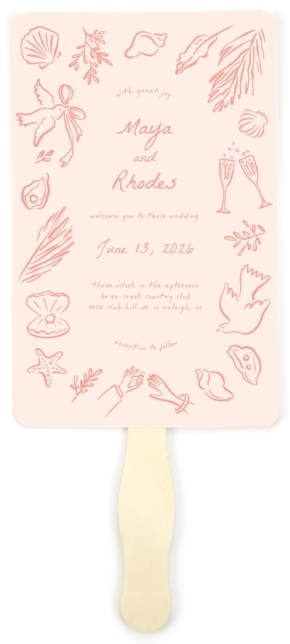 This is a 5" x 7⅞" Wedding Program Fan called Maritime Vows printed in full color on Premium Smooth paper