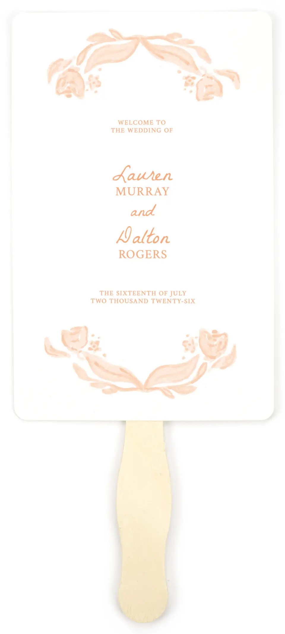 This is a 5" x 7⅞" Wedding Program Fan called Ever After Blooms printed in full color on Premium Smooth paper