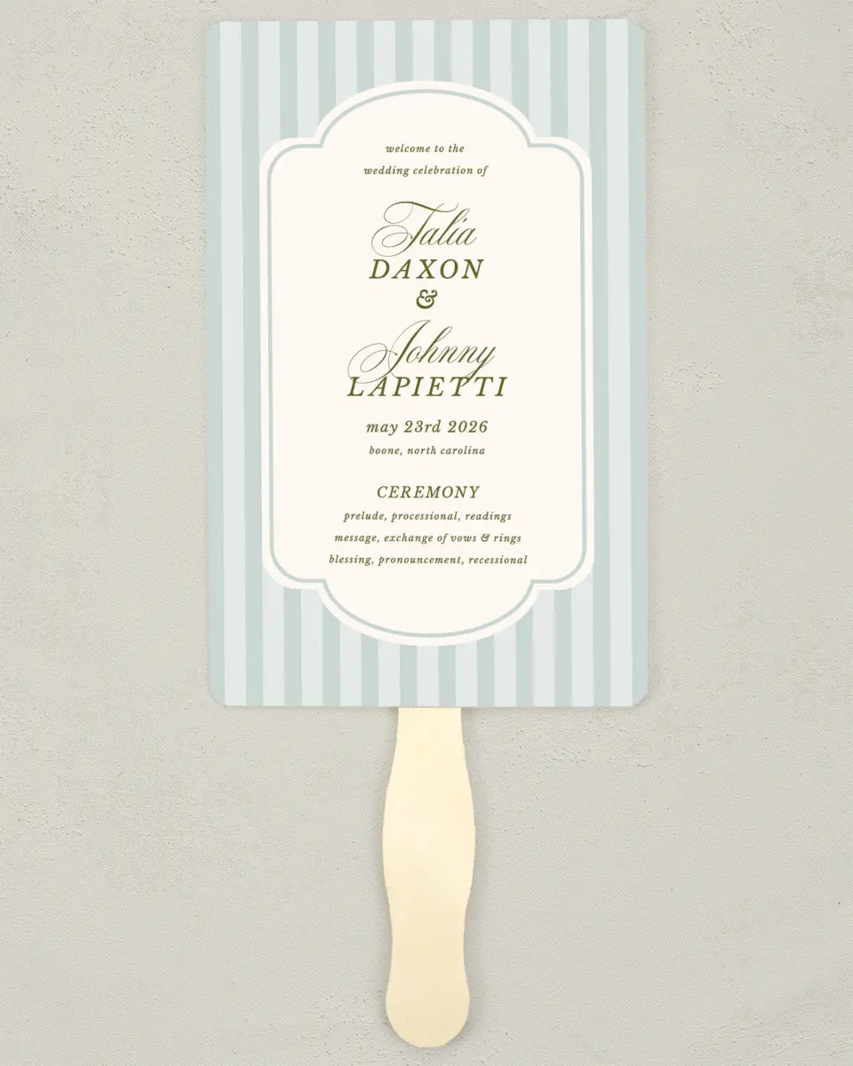 This is a 5" x 7⅞" Wedding Program Fan called Love You Forever printed in full color on Premium Smooth paper