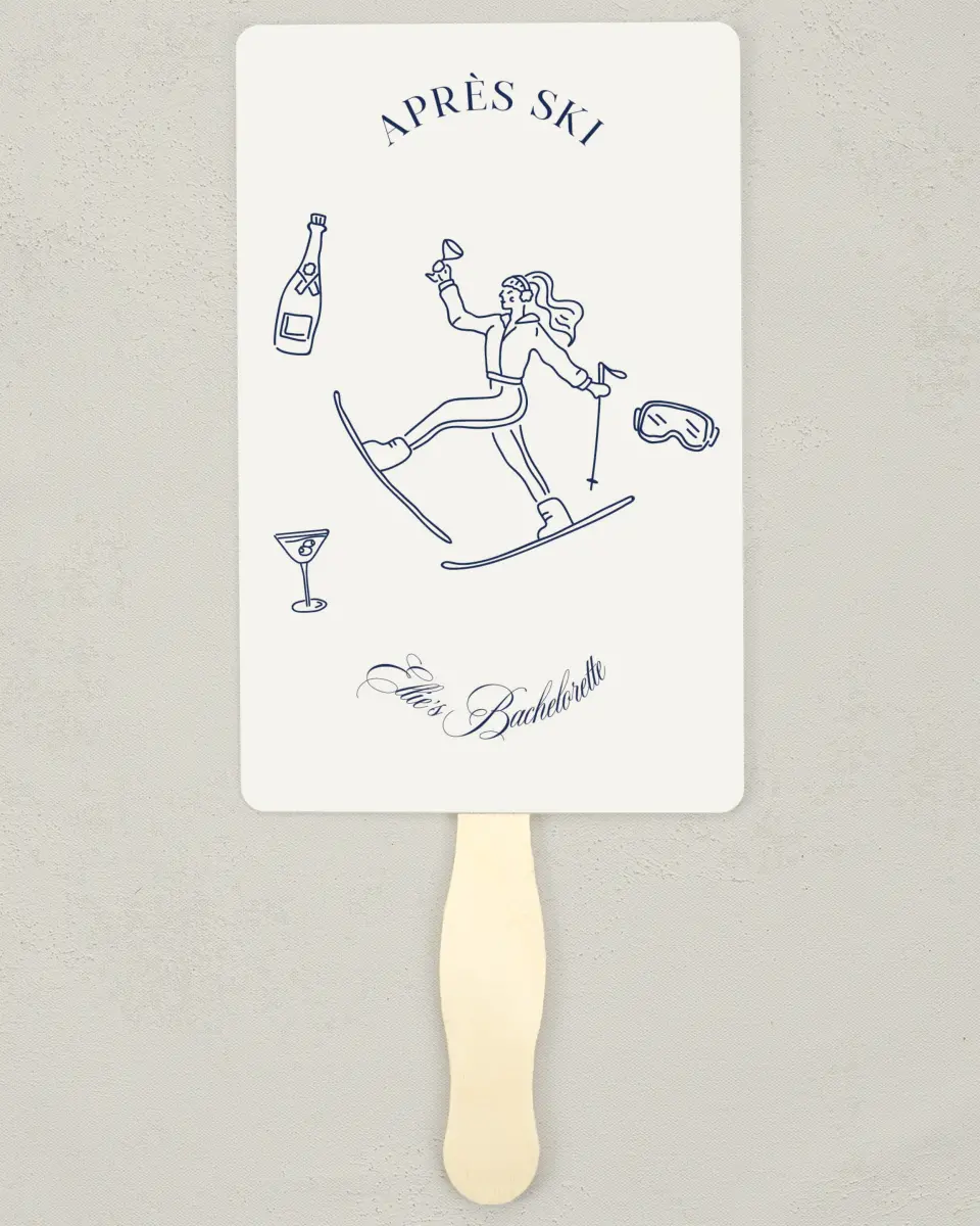 This is a 5" x 7⅞" Bachelorette Party Thank You Card called Aprés Ski printed in full color on Premium Smooth paper