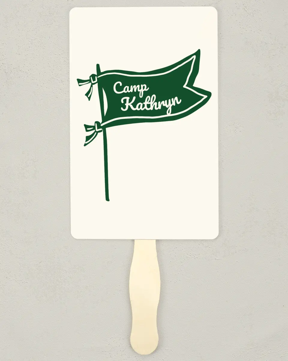 This is a 5" x 7⅞" Bachelorette Party Thank You Card called Camp Bach printed in full color on Premium Smooth paper