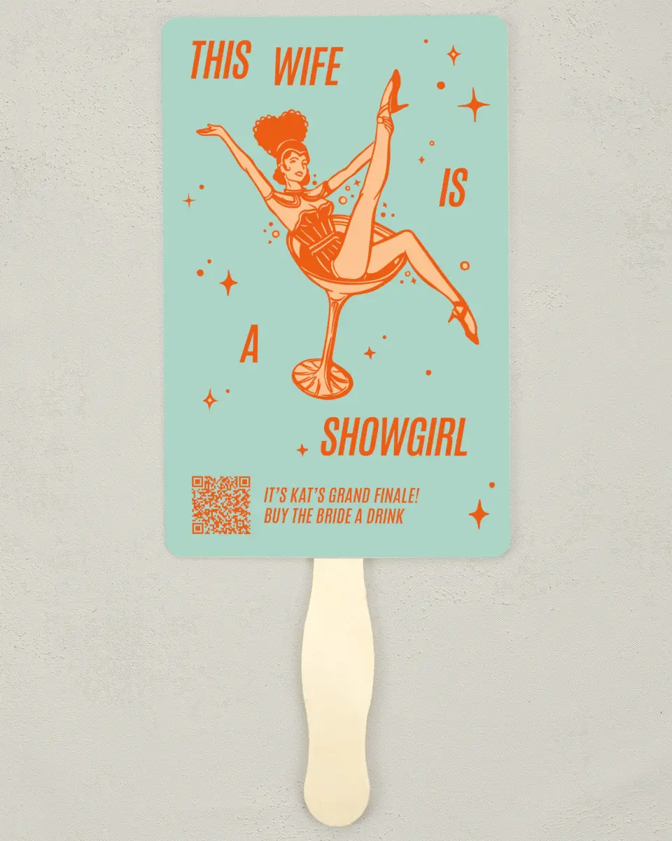 This is a 5" x 7⅞" Bachelorette Party Thank You Card called Wife of a Showgirl printed in full color on Premium Smooth paper