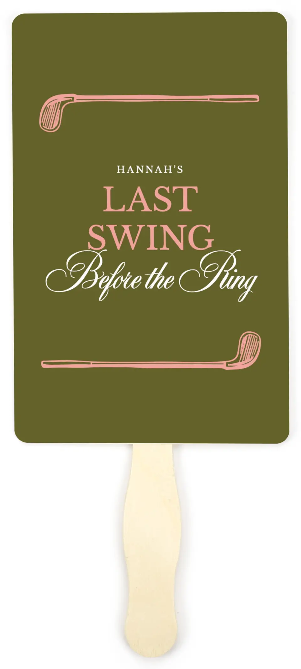 This is a 5" x 7⅞" Bachelorette Party Thank You Card called Last Swing printed in full color on Premium Smooth paper
